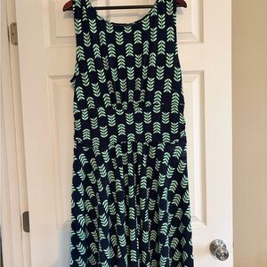 Ann Taylor Navy and Green Leaf Print Dress